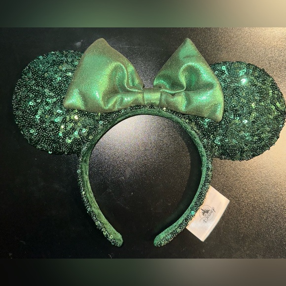 Disney Parks Emerald Green Sequined Minnie Mouse Ears Headband New Without Tags - Picture 1 of 3
